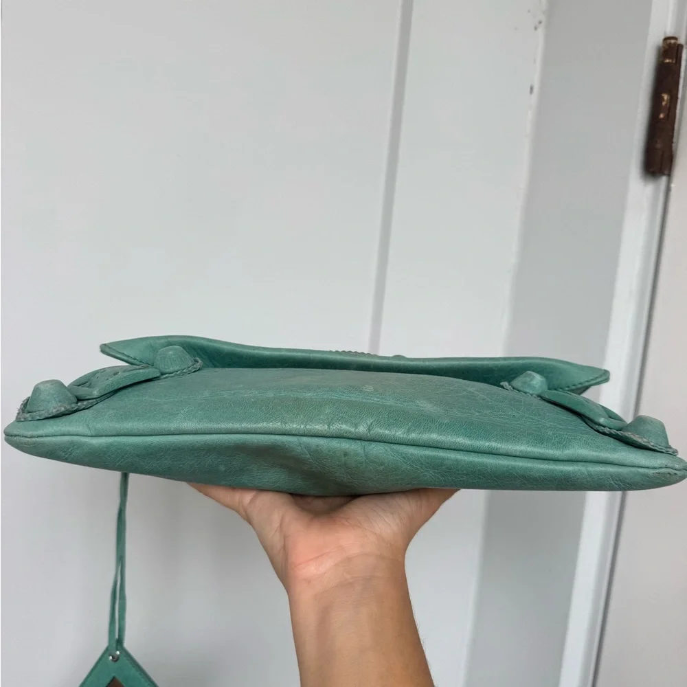 Authentic Balenciaga Giant Stud Envelope Clutch Bag in Aqua Blue Leather - Picture 7 of 14